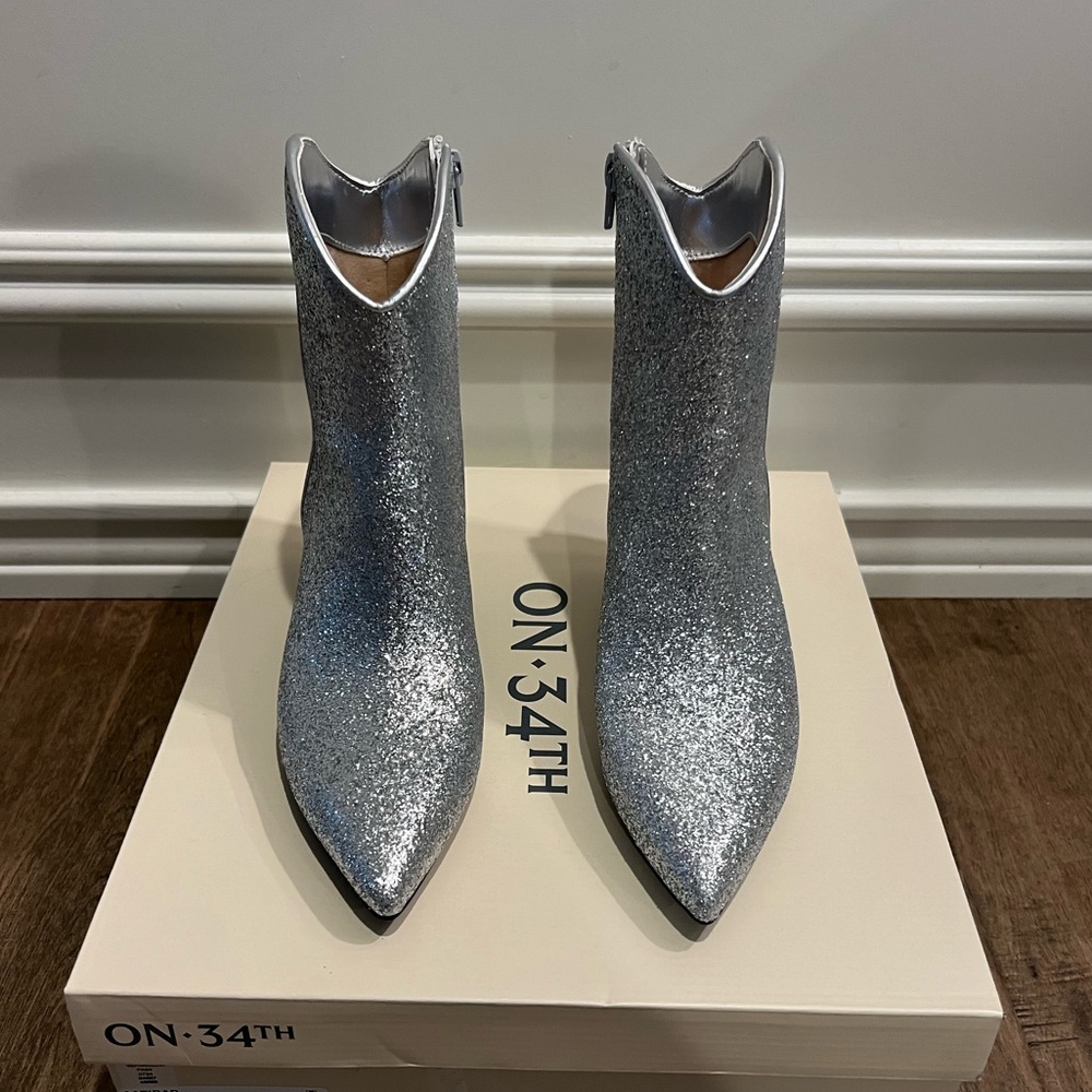 On 34th Macys Silver Glitter Women's Booties, NIB, NEW